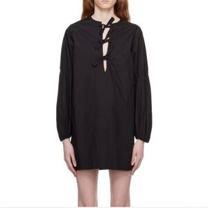 Ganni Cotton Poplin Tie String Mini Dress in Black